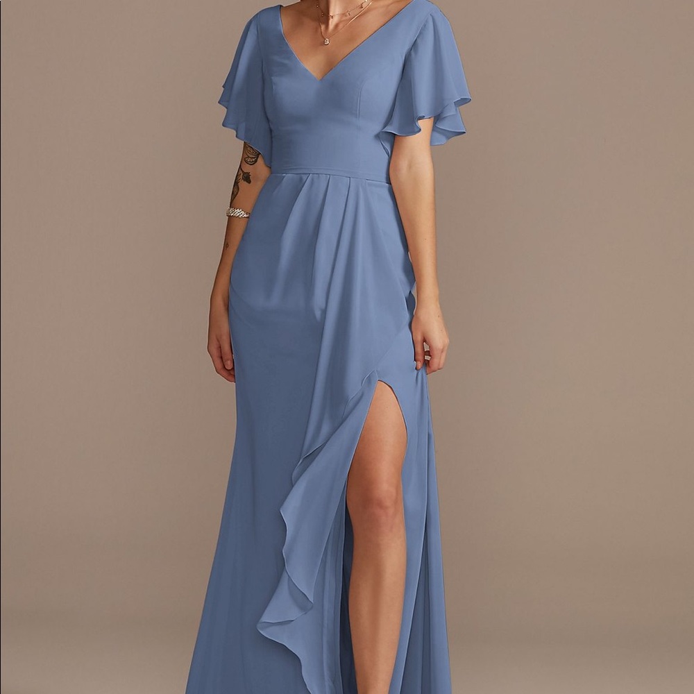 David’s Bridal Flutter Sleeve Bridesmaid Dress with Cascade